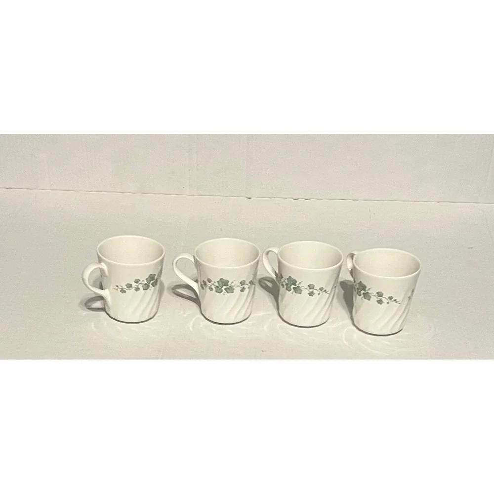 Vintage Corelle Callaway Ivy Stoneware Coffee Mugs Set 4 Scalloped Cottagecore